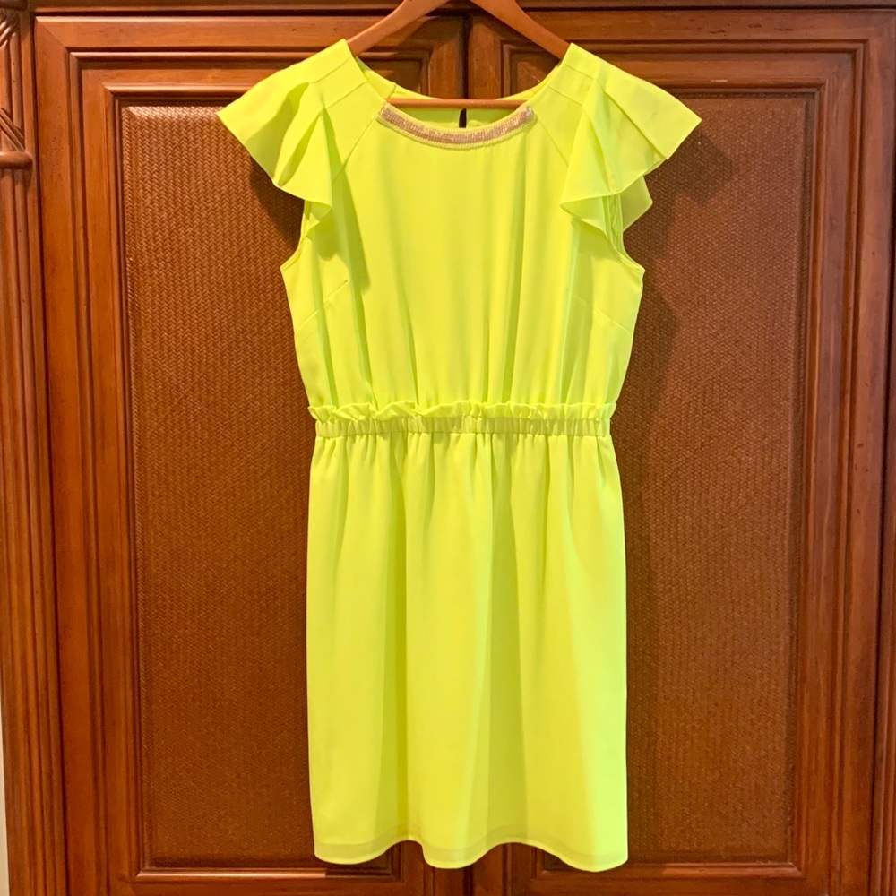 EUC Gianni Bini fluorescent yellow career dress